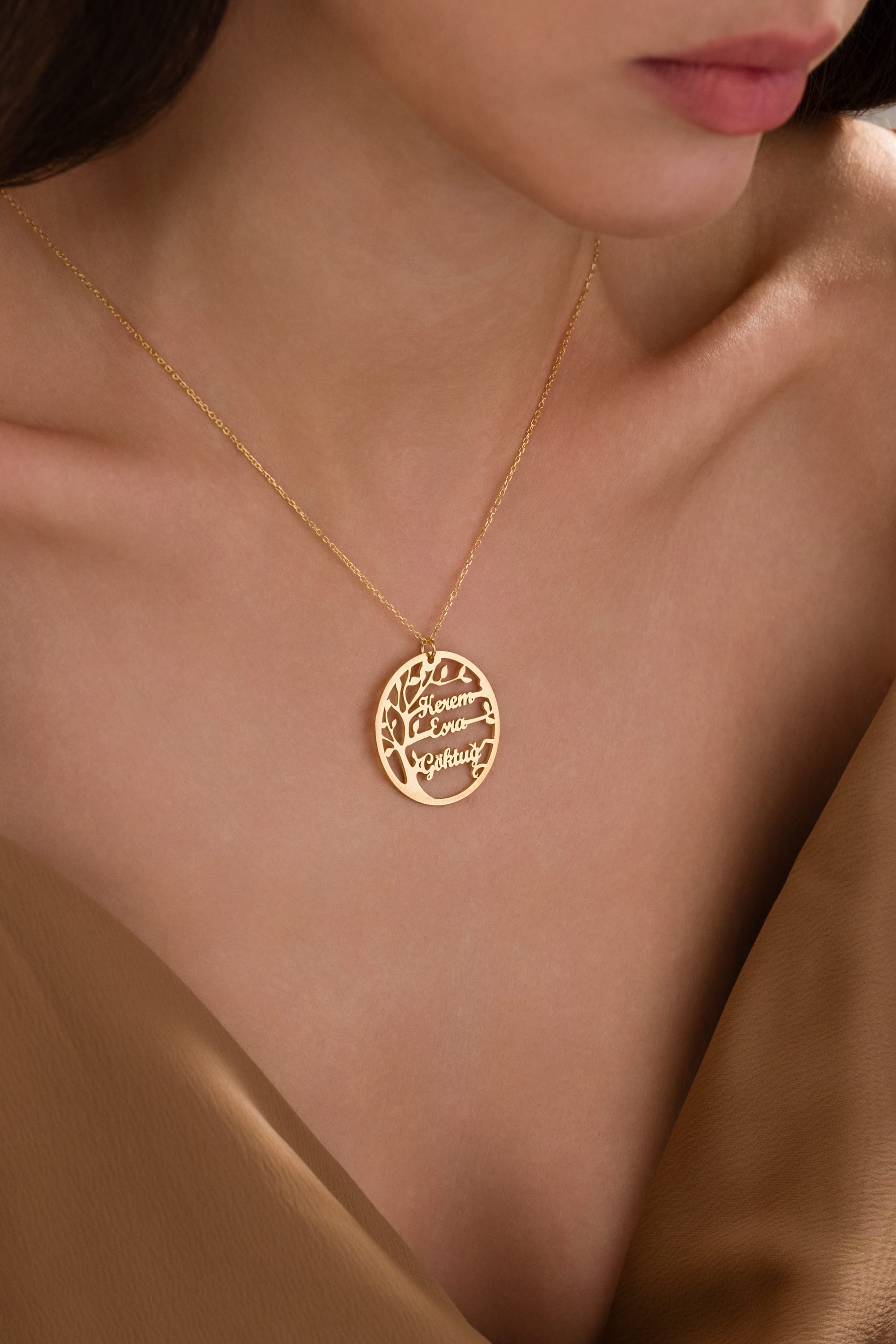 925 Ayar Gümüş Kişiye Özel Hayat Ağacı İsimli Aile Kolye cover pic