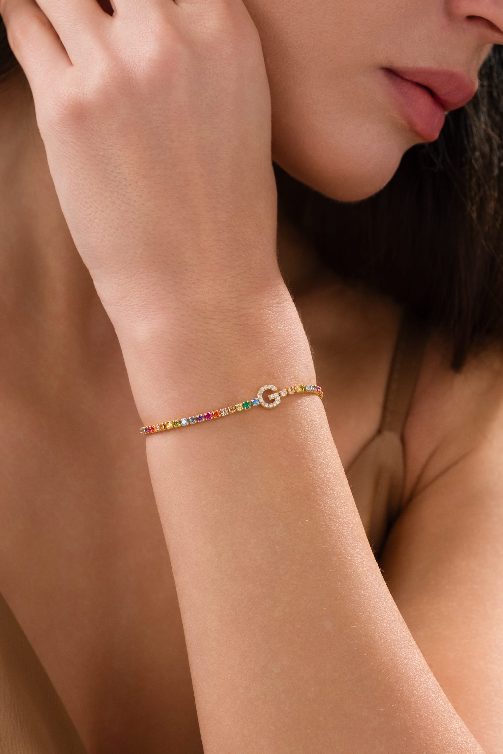 925 Ayar Gümüş Renkli Taşlı Harf Bileklik 0 image