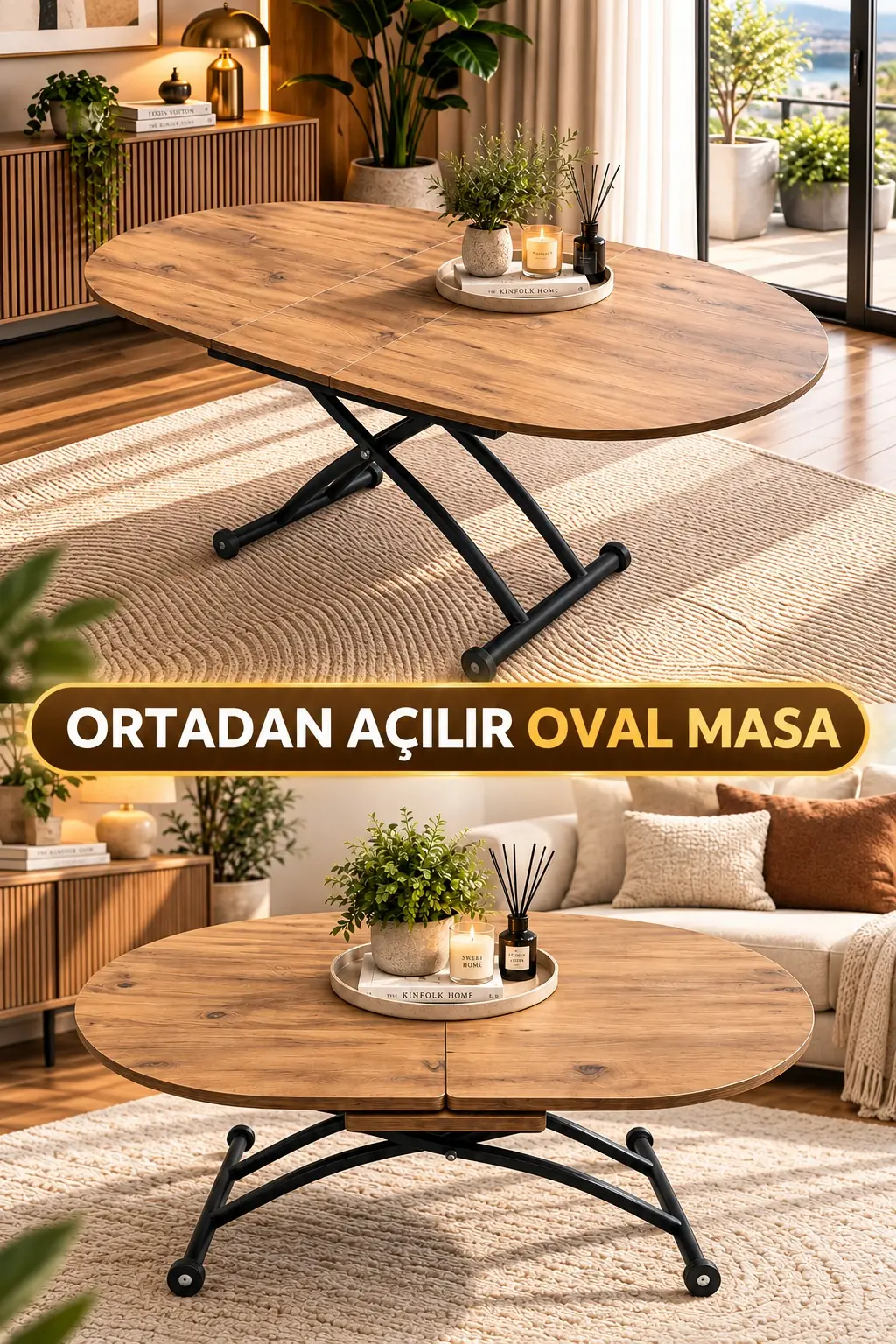 Ortadan Açılır Oval Akıllı Masa