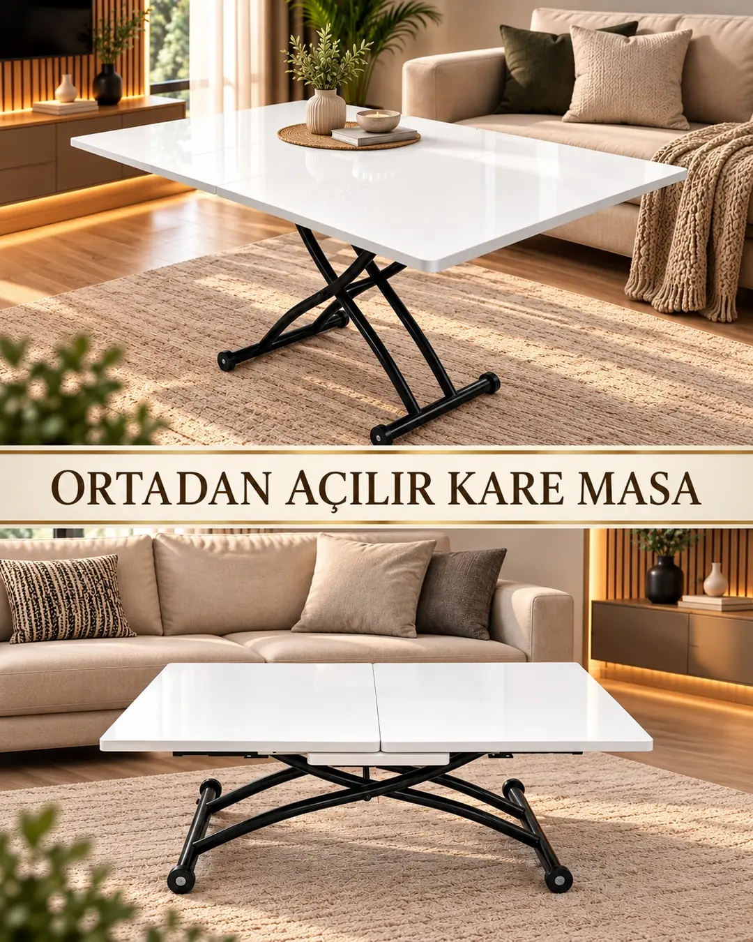 Ortadan Açılır Kare Akıllı Masa