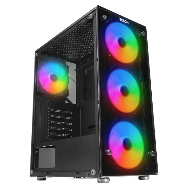 ZEIRON Z-MASTER X100 TEMPERED GLASS 4*SABIT RAINBOW FAN 2*USB2.0+USB3.0+HD AUDIO MID-TOWER GAMING OYUNCU KASASI
