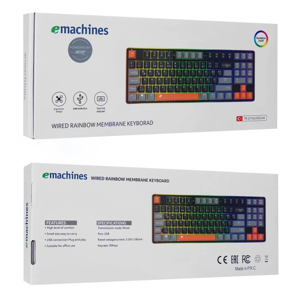 ACER EMACHINES EAK216 SİYAH/GRİ/TURUNCU USB RAINBOW AYDINLATMALI Q STANDART TKL KLAVYE