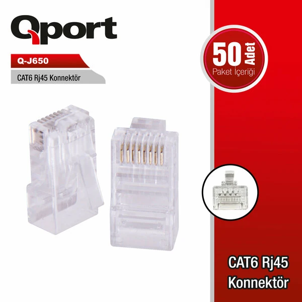 QPORT Q-J650 CAT6 50 ADET RJ-45 KONNEKTOR