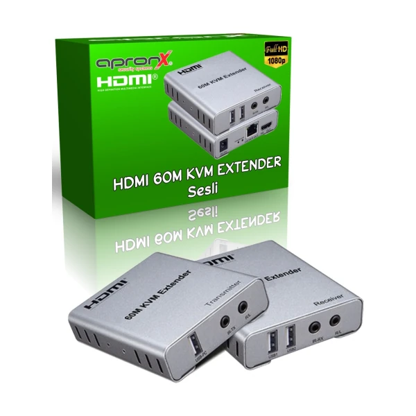 APRONX APX-USB60M (KVM60M) CAT5E/CAT6 60M USB FULLHD 1080P 3D KVM HDMI EXTENDER
