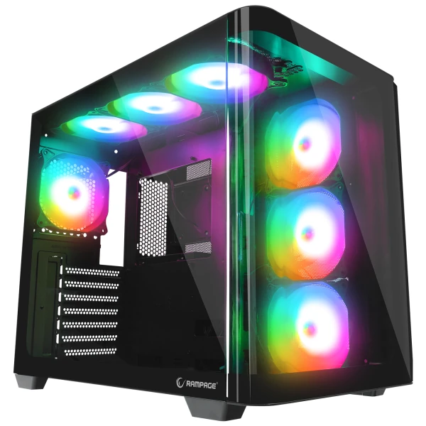 RAMPAGE LOOPY PLUS SİYAH 7*12CM ARGB FAN 950W 80 PLUS STANDART TEMPERLI CAM ATX MID-T GAMING OYUNCU KASASI