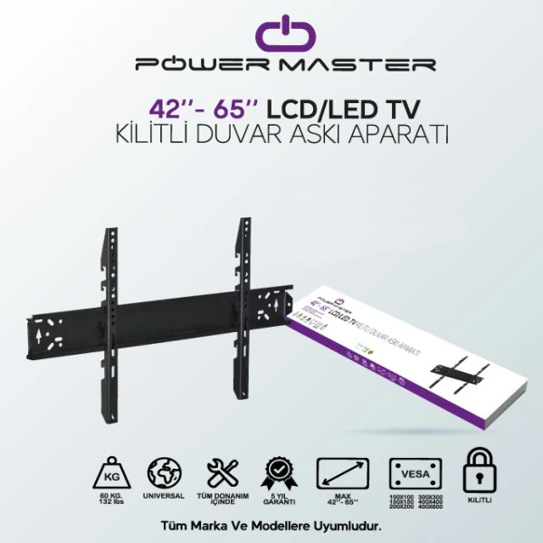 POWERMASTER 14753 42-65 SABİT KİLİTLİ LCD-LED TV DUVAR ASKI APARATI