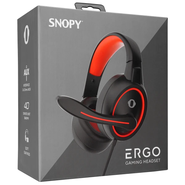 SNOPY SN-GX1 ERGO SİYAH/KIRMIZI 3,5MM GAMING OYUNCU MIKROFONLU KULAKLIK