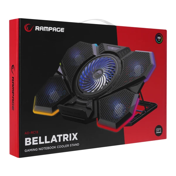 ADDISON RAMPAGE AD-RC13 BELLATRIX SIYAH 5 FAN 2 USB RGB IŞIKLI 15-17 NOTEBOOK SOĞUTUCU STAND