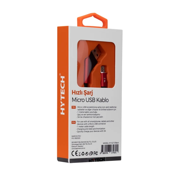 HYTECH HY-X215 3A MICRO USB 1M SIYAH DATA + SARJ KABLOSU