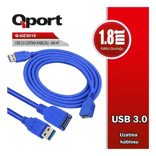 QPORT (Q-UZ3018) USB 3.0 1,8MT UZATMA KABLOSU