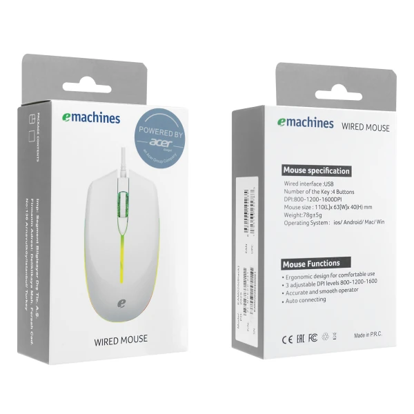 ACER EMACHINES EAM020 USB BEYAZ RAINBOW AYDINLATMALI MOUSE