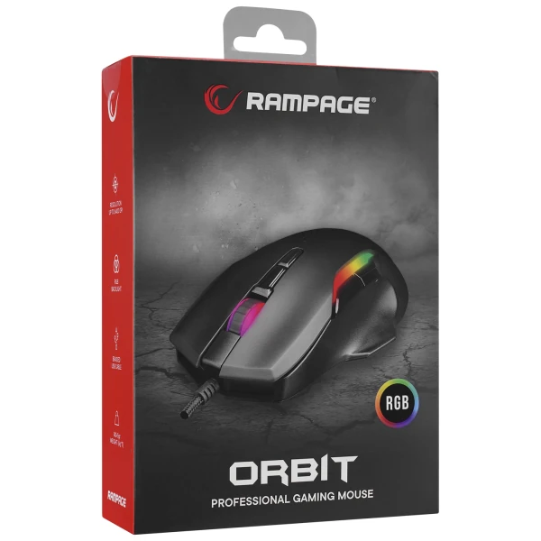 RAMPAGE SMX-R45 ORBIT USB SIYAH 6400DPI RGB LEDLI USB OYUNCU MOUSE