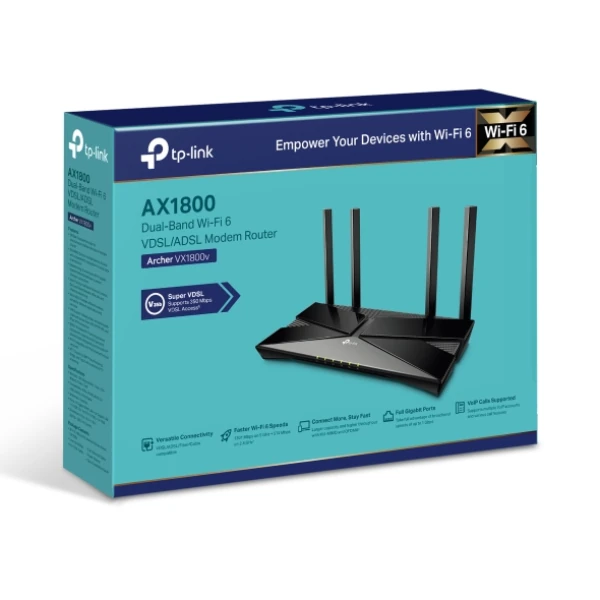 TP-LINK ARCHER VX1800V AX1800Mbps DUAL BAND WI-FI 6 VDSL/ADSL KABLOSUZ ROUTER