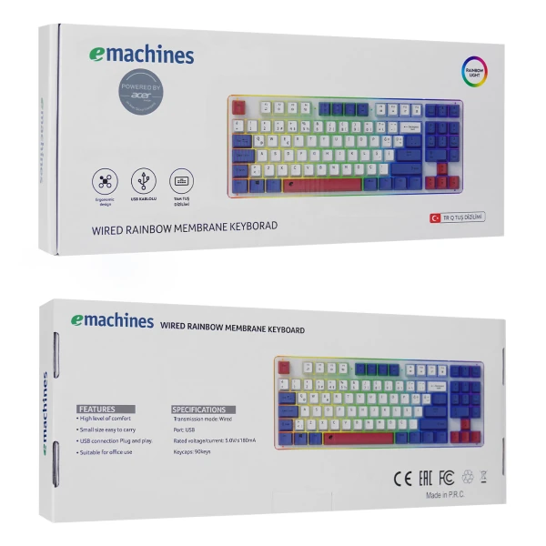 ACER EMACHINES EAK216 BEYAZ/MAVİ/KIRMIZI USB RAINBOW AYDINLATMALI Q STANDART TKL KLAVYE