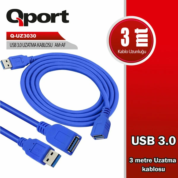 QPORT (Q-UZ3030) USB3.0 3MT UZATMA KABLOSU