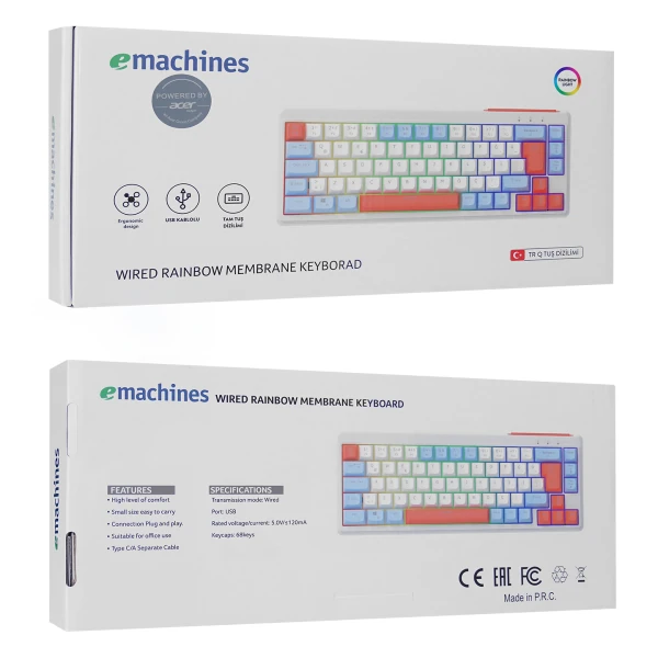 ACER EMACHINES EAK810 BEJ/MAVİ/TURUNCU USB RAINBOW AYDINLATMALI MINI Q STANDART KLAVYE