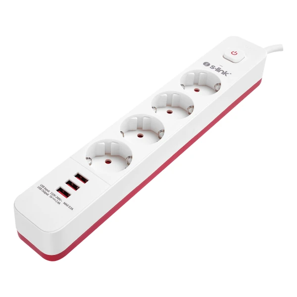 S-LINK SPG403U 1.5M 1.5MM 100% BAKIR 750 JOULE 3 USB 5V2.4A 4LÜ ANAHTARLI AKIM KORUMALI PRİZ