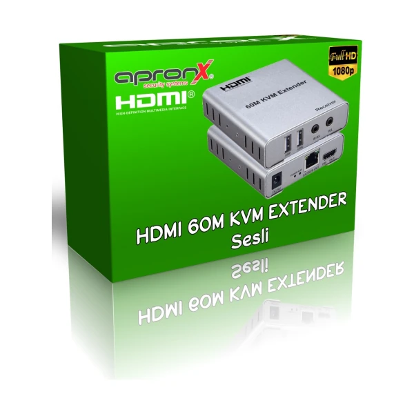 APRONX APX-USB60M (KVM60M) CAT5E/CAT6 60M USB FULLHD 1080P 3D KVM HDMI EXTENDER