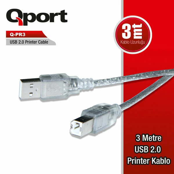 QPORT (Q-PR3) USB2.0 3M YAZICI KABLOSU