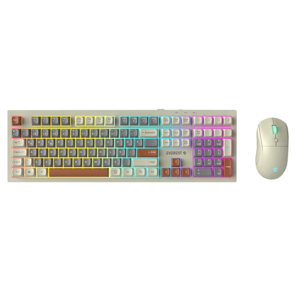EVEREST KM-77 RUNA GRİ/KREM/KAHVE USB RAINBOW AYDINLATMALI SESSIZ Q KLAVYE + MOUSE SET
