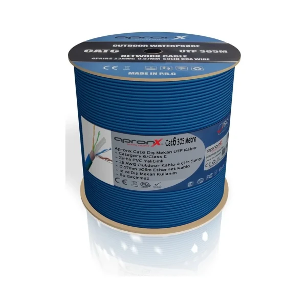 APRONX APX-CAT6ODBL 305M MAVİ CAT6 23AWG OUTDOOR 0,57MM UTP KABLO