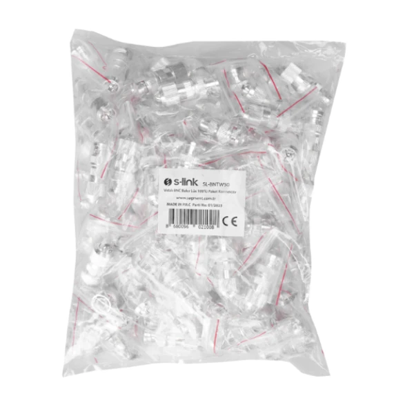 S-LINK SL-BNTW50 VİDALI BNC BAKIR LÜX 100'LÜ PAKET KONNEKTÖR