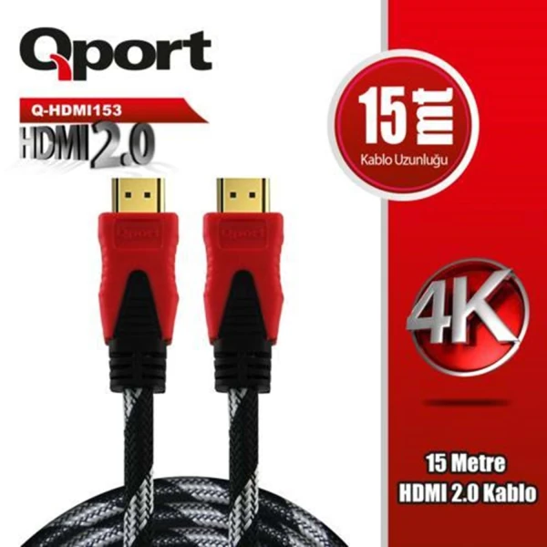 QPORT (Q-HDMI153) ALTIN UCLU 15M 4K HDMI2.0 KABLO