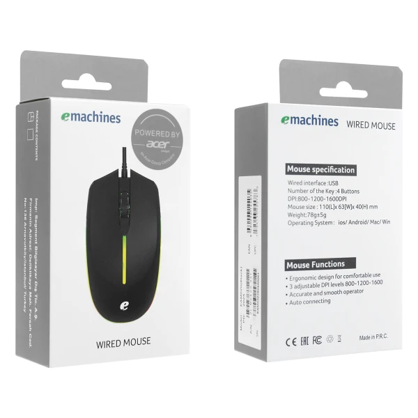 ACER EMACHINES EAM020 USB SİYAH RAINBOW- AYDINLATMALI MOUSE