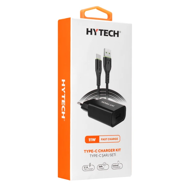 HYTECH HY-XE26T TYPE-C KABLOLU 2100MA EV ŞARJ 11W + 2,4A SIYAH ŞARJ ADAPTÖR SETI