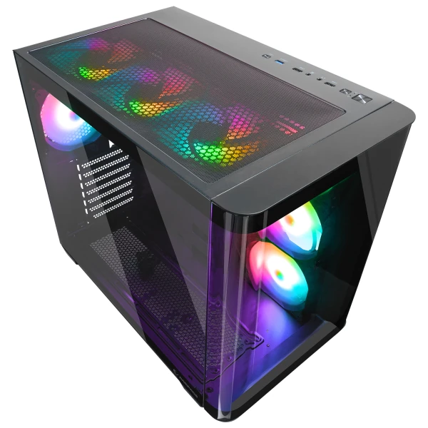 RAMPAGE LOOPY PLUS SİYAH 7*12CM ARGB FAN 950W 80 PLUS STANDART TEMPERLI CAM ATX MID-T GAMING OYUNCU KASASI