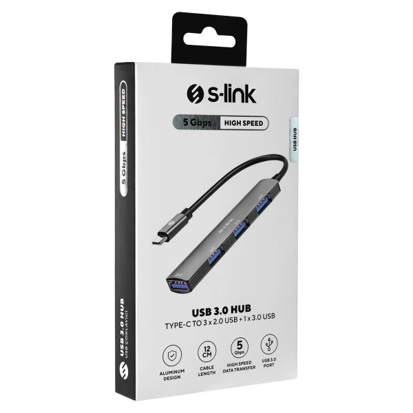 S-LINK SW-U324 3*USB2.0, 1*USB3.0 TYPE-C METAL USB HUB