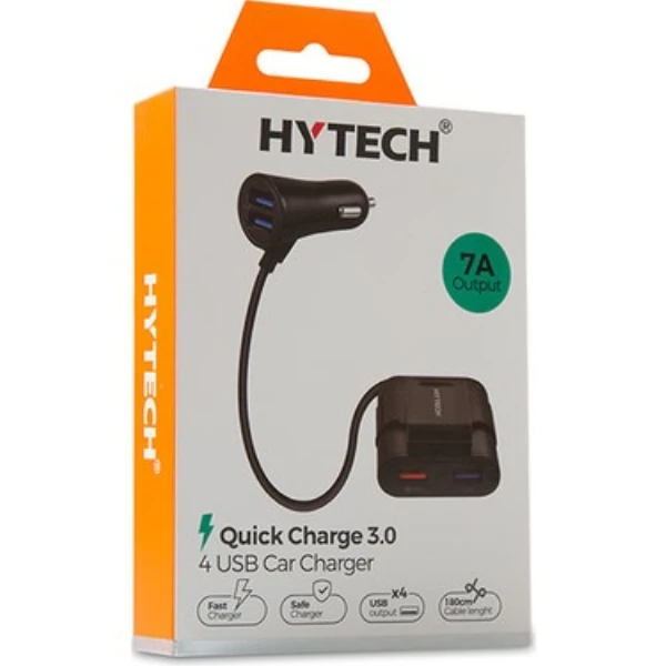 HYTECH HY-XQ70 7A HIZLI ŞARJ ARKA KOLTUĞA UZATILABİLEN 2 USB + 2 USB SİYAH ARAÇ ŞARJ CİHAZI