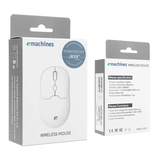 ACER EMACHINES EAM070 USB BEYAZ 2.4GHZ KABLOSUZ MOUSE