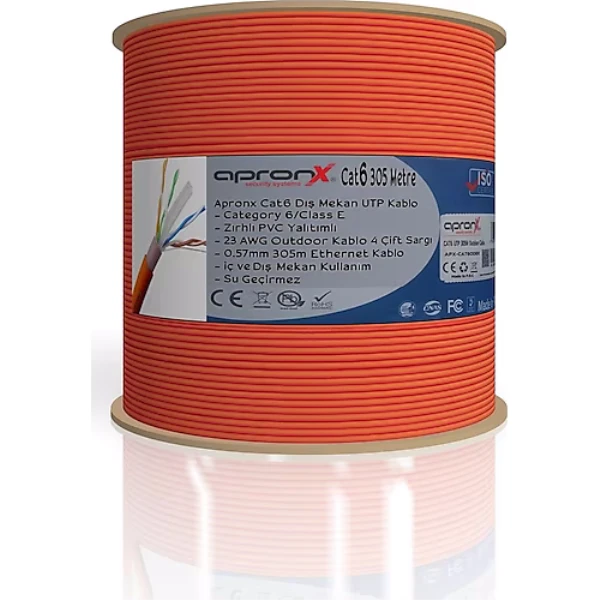 APRONX APX-CAT6ODT 305M TURUNCU CAT6 23AWG OUTDOOR 0,57MM UTP KABLO