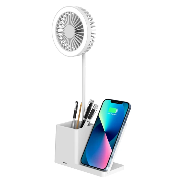 S-LINK SL-M9055 BEYAZ TYPEC 10W KABLOSUZ ŞARJ CİHAZI FANLI KALEMLİKLİ MASA LAMBASI