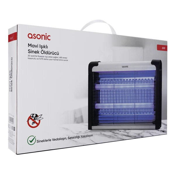 ASONIC AS-A29 SİYAH BÜYÜK BOY 6W+ 2000V ZİNCİR ASKILI İKİ LEDLİ SİNEK ÖLDÜRÜCÜ