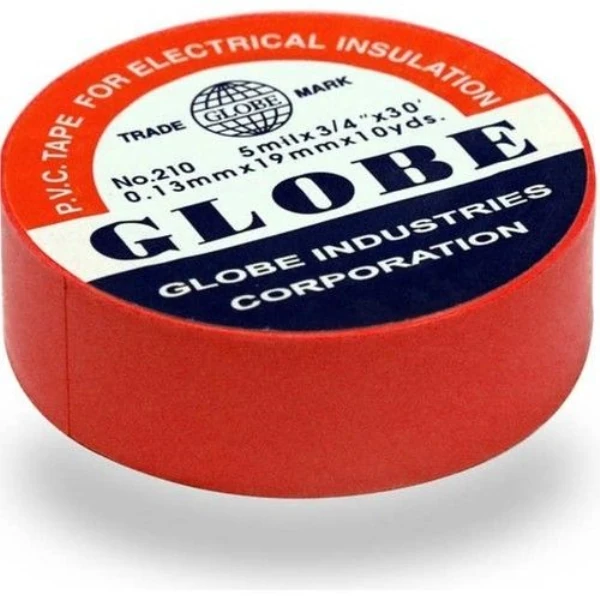 GLOBE KIRMIZI İZOLE BANT ELEKTRİK BANDI  0.13MM X 19MM X 10YDS