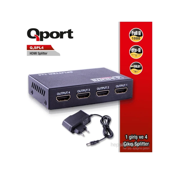 QPORT (Q-SPL4) FULL HD 1 GIRIS 4 ÇIKIŞ HDMI SPLITTER (SİNYAL ÇOĞALTICI)