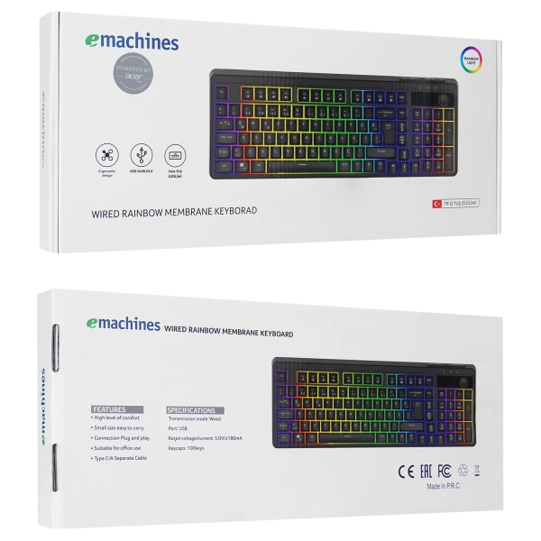 ACER EMACHINES EAK860 SİYAH USB RAINBOW AYDINLATMALI Q STANDART KOMPAKT KLAVYE