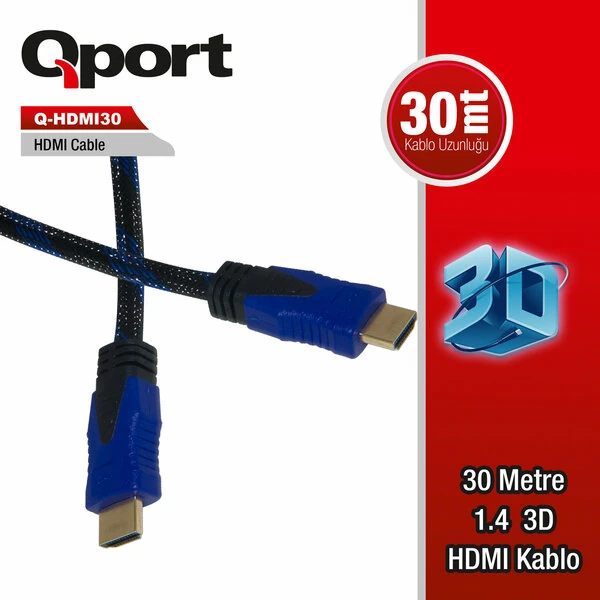 QPORT (Q-HDMI30) ALTIN UCLU 30M HDMI KABLO