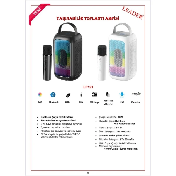 LEADER LP121 PORTATİF KABLOSUZ HOPARLÖR
