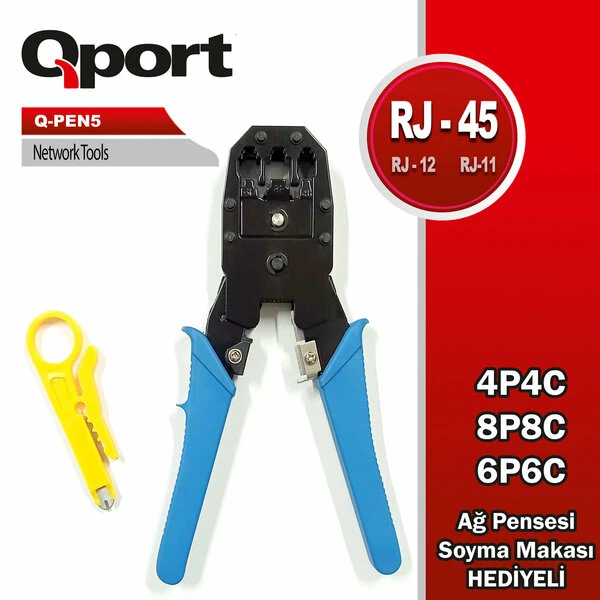 QPORT (Q-PEN5) RJ45/RJ11/RJ12 KABLO SIKMA PENSESI + KABLO SIYIRICI