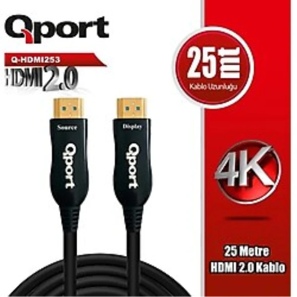 QPORT (Q-HDMI253) ALTIN UCLU 25M 4K HDMI2.0 KABLO