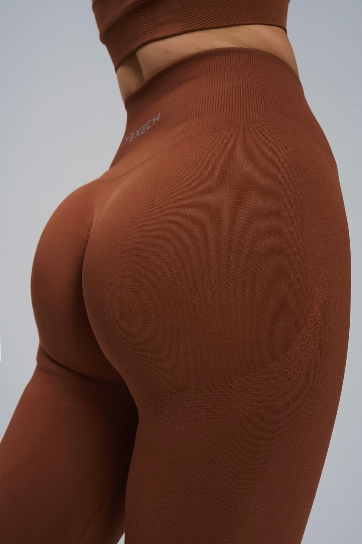 Büzgülü Seamless Ekstra Kalça Destekli Push-Up Spor Tayt - Brown Stone