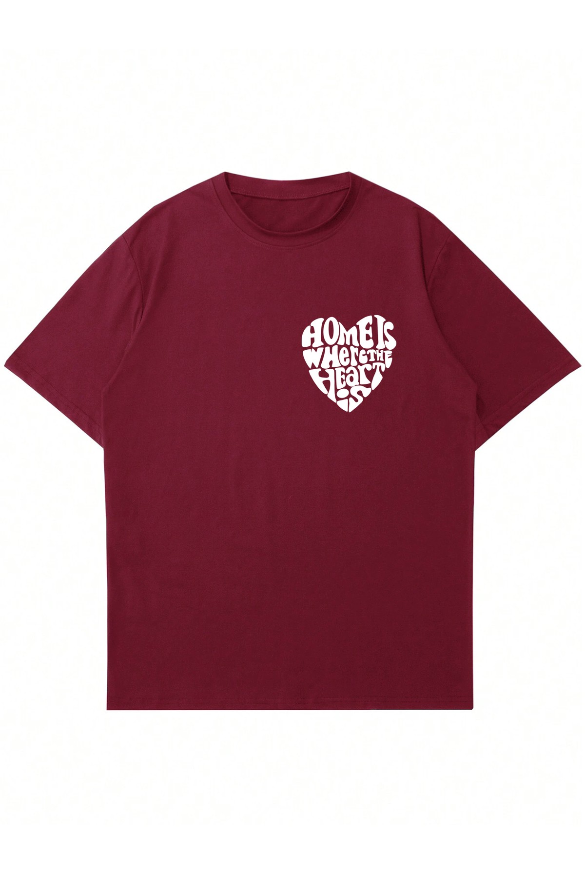 Unisex Bisiklet Yaka Home Where the Heart is Baskılı Oversize T-shirt