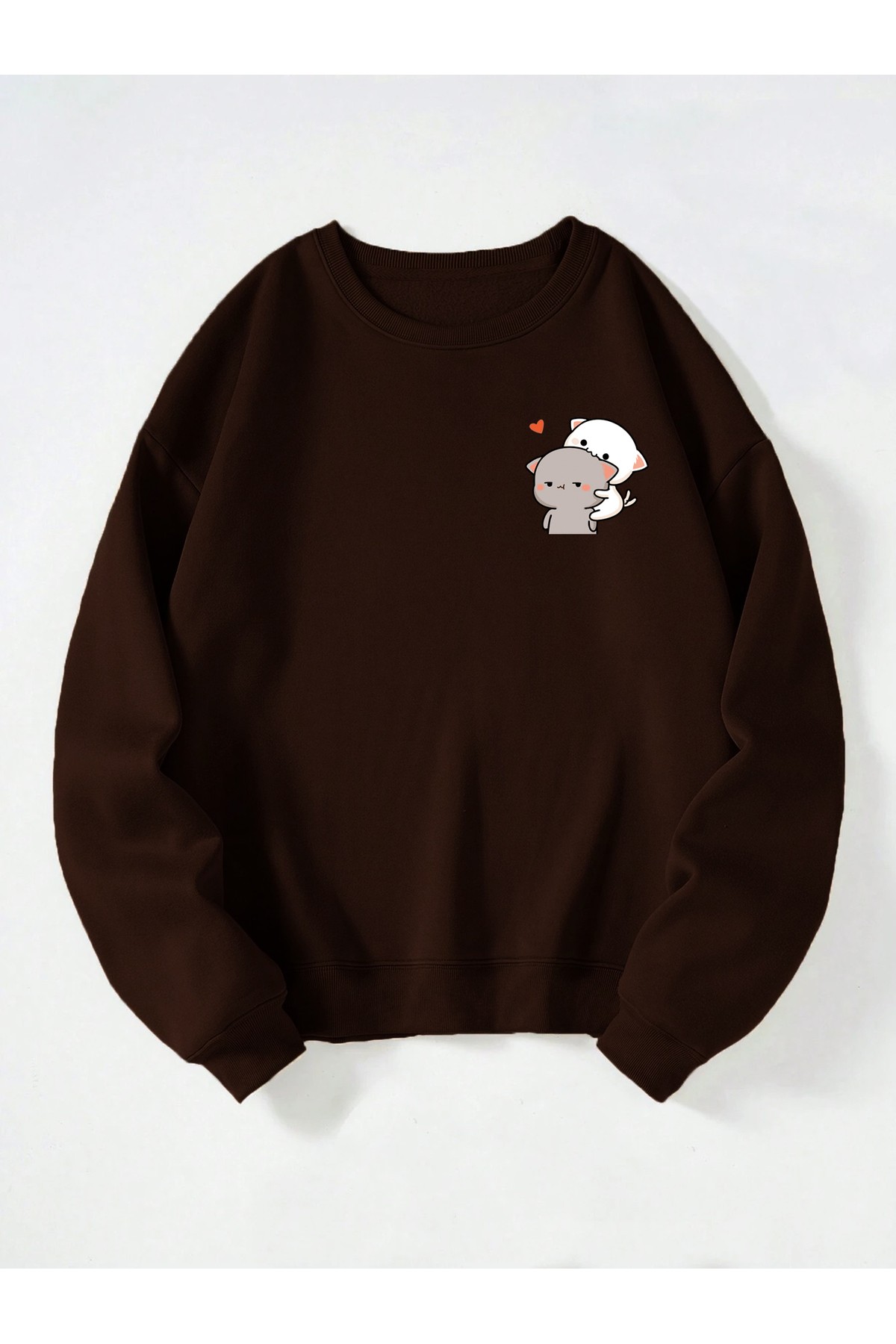 Unisex Bisiklet Yaka Goma and Peach Baskılı Oversize Salaş Kesim Polar Sweatshirt