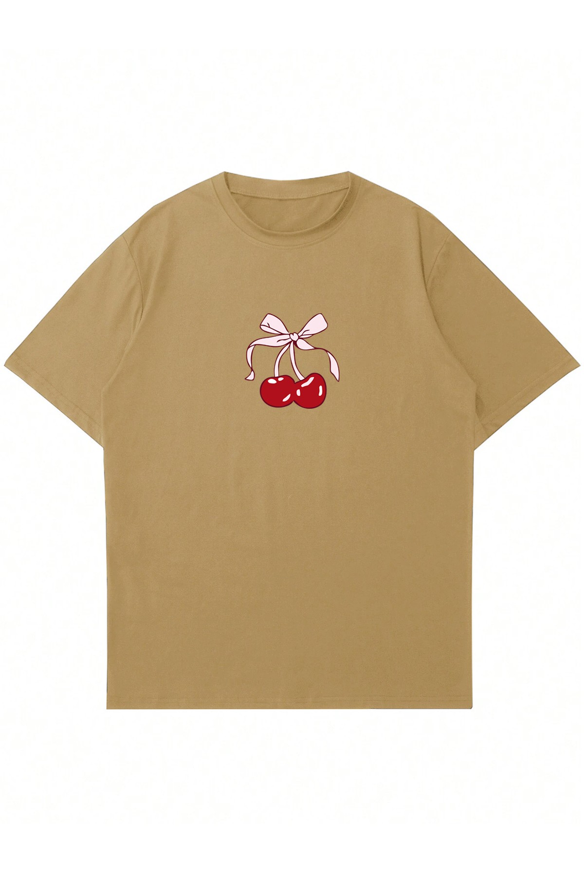 Unisex Bisiklet Yaka Cherries Baskılı Oversize T-shirt