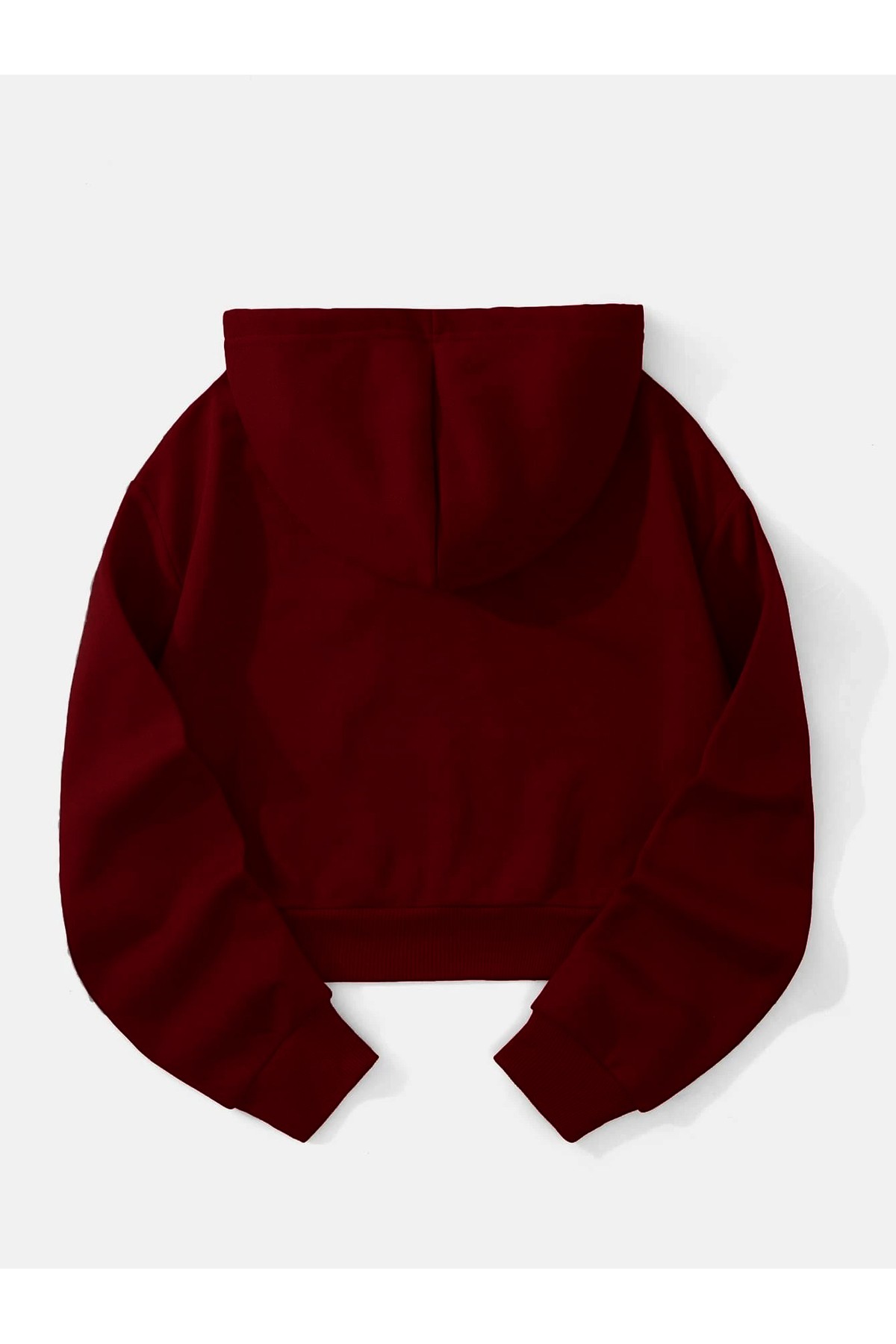 Kadın Basic Kapüşonlu Crop İçi Polarlı Oversize Sweatshirt