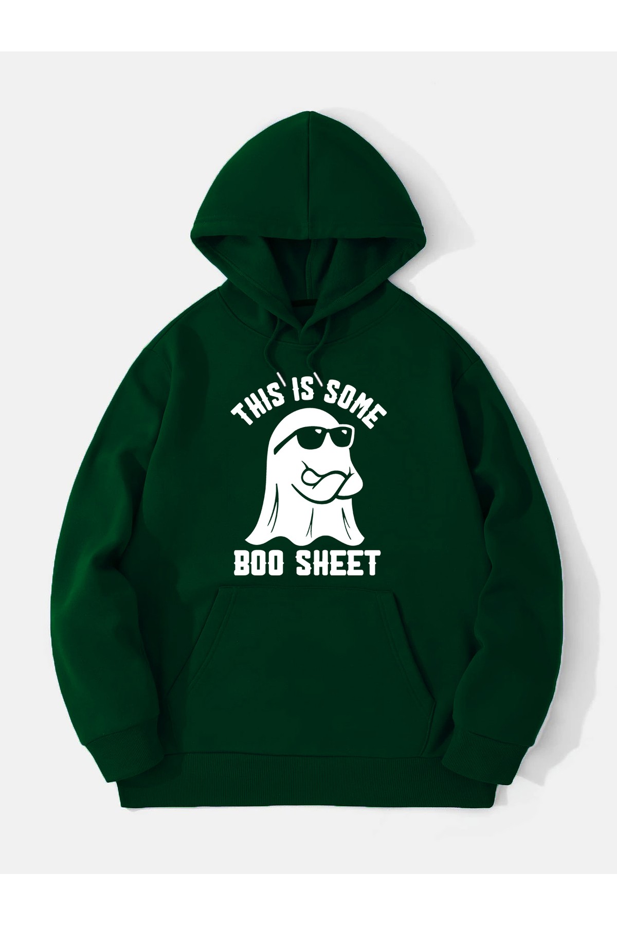 Unisex Boo Sheet Baskılı Kapüşonlu İçi Yumuşak Polarlı Oversize Sweatshirt