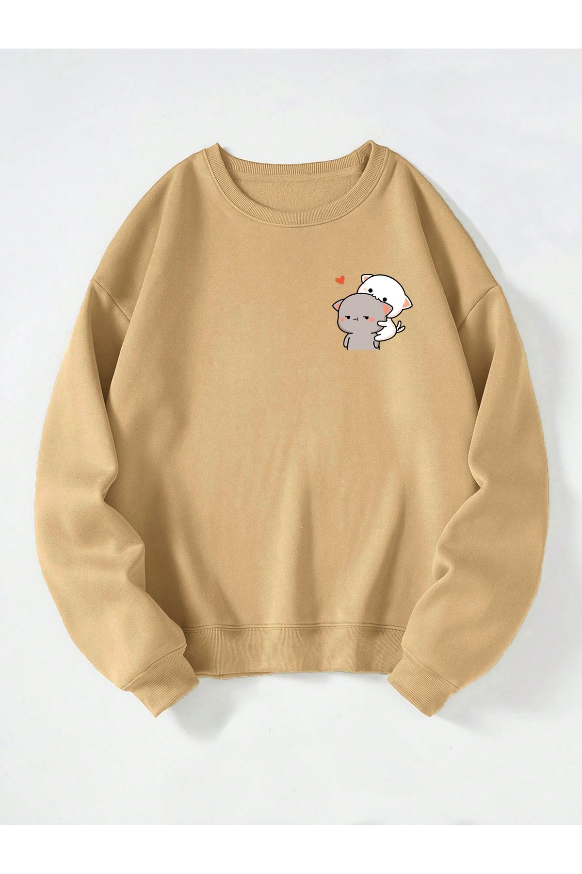 Unisex Bisiklet Yaka Goma and Peach Baskılı Oversize Salaş Kesim Polar Sweatshirt